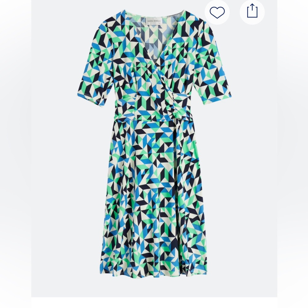 Donna Morgan Lin Faux Wrap Jersey Geometric Blue Green Dress Size 6 Stitch Fix